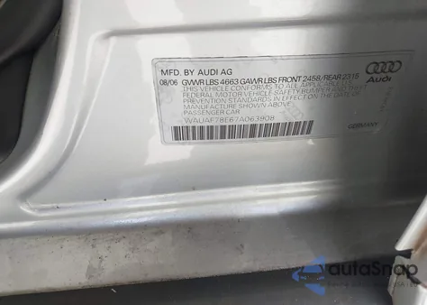 2007 Audi A4 2.0T из США, поврежденный, VIN WAUAF78E67A063908